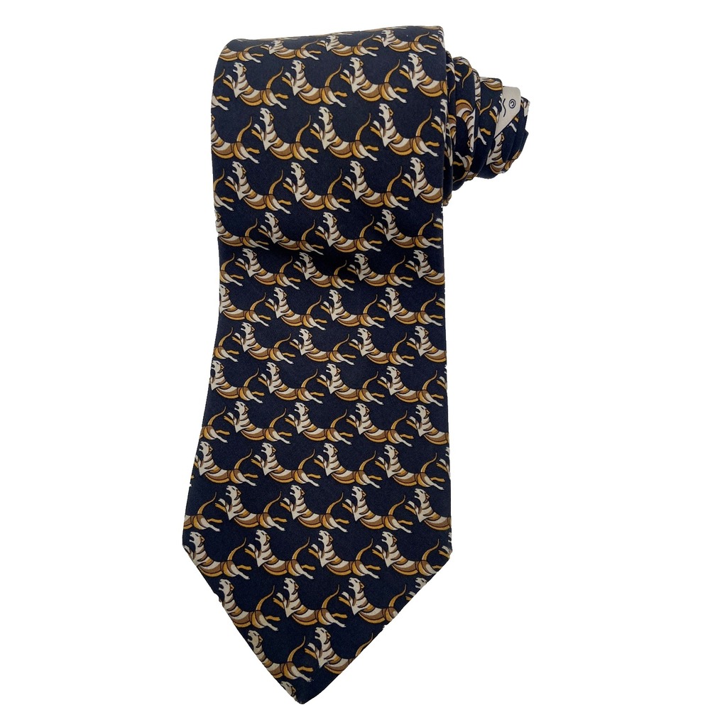 SALVATORE FERRAGAMO Men's 100% Silk Tie ITALY Luxury Tiger Black Brown EUC